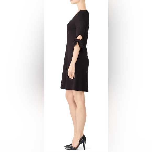 525 America Elegant Black Fit Flare Dress with Bow Sleeve Knit Cocktail Dress - Picture 3 of 9